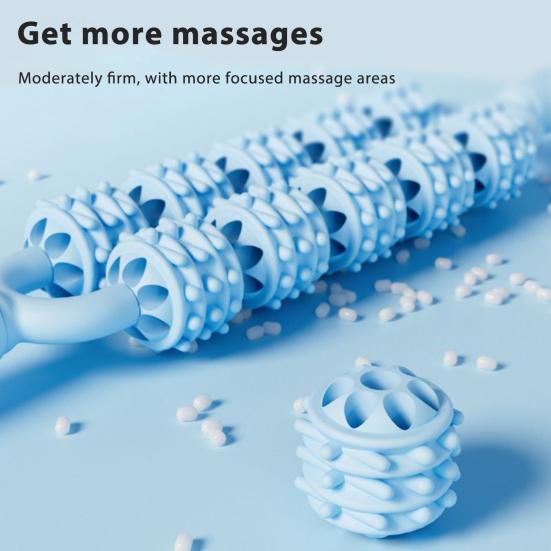 Double Row Massage Stick with Roller Muscle Sore Pain Relief Deep Tissue Relaxation Physical Therapy Leg Arm Belly Back Full Body Roller Massager