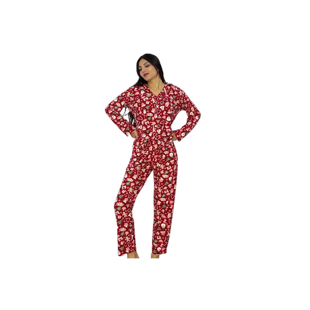 Новогодний зимний пижамный комплект на пуговицах