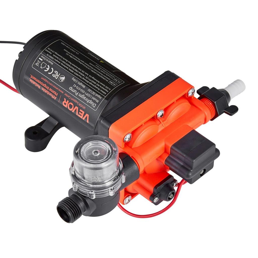 RV Water Pump, 12V DC 5 GPM (18.9 L/min), 4-Chamber Self-Priming Diaphragm Water Pump with Automatic Pressure Switch, 70 PSI Max Pressure, On Demand