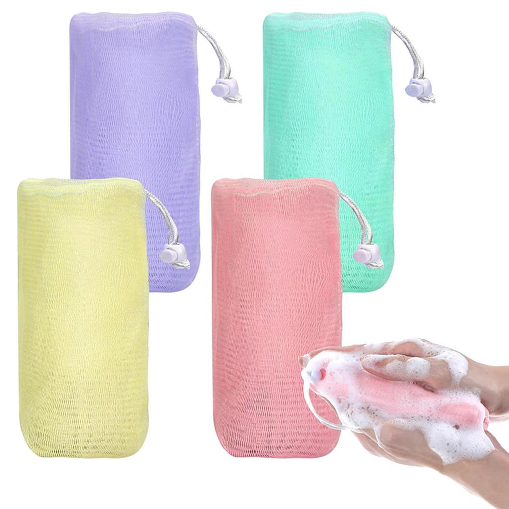 Exfoliating Nylon Mesh Soap Pouch Bubble Foam Net Soap Bag for Shower Soap Sack Holder Pocket Body Facial Cleaning Tool