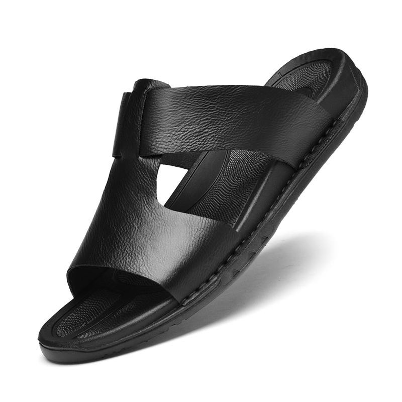 Fashion Summer Outdoor Genuine Leather Slippers Men's Half Drag Mens Sandals Slippers Fashion Mens Shoes Casual Non-Slip Beach Sandals
