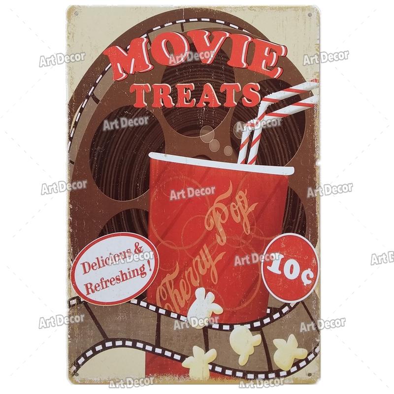 Shabby Chic Popcorn Metal Poster Tin Sign Vintage Cinema Dining Room Decor Plaques Retro Hot Dog Metal Plate Kitchen Accessories