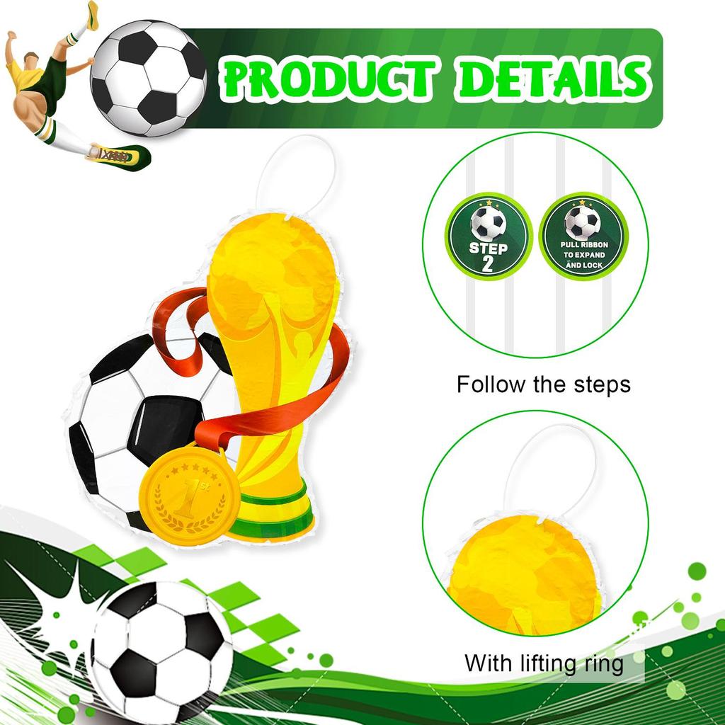 Пиньята Футбольный мяч, Набор из 4 шт. футбольных пиньят - Пиньята на футбольную тематику 15,1'', Палка для пиньяты для футбольной вечеринки и т.д. Принадлежности для спортивной пиньяты