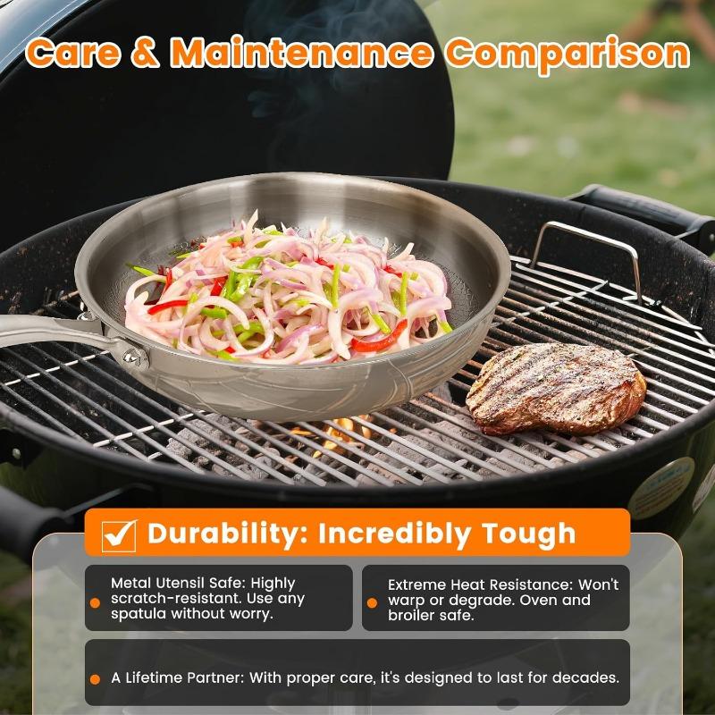 Upgraded Titanium Hammered Frying Pan with Lid Titanium Non-stick Frying Pan Scratch-Resistant Heats Evenly For All Stovetops