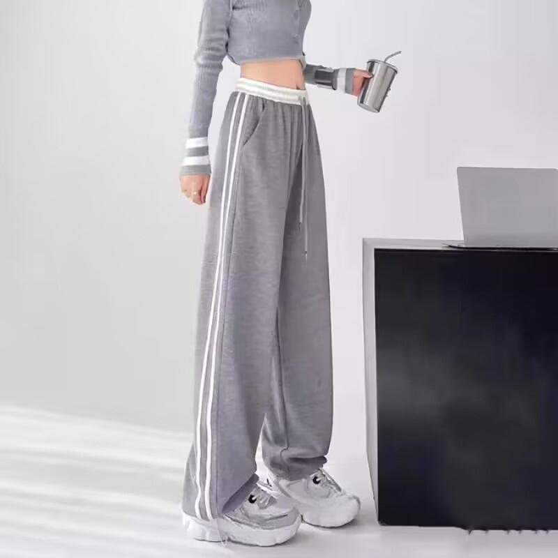 Модные уличные женские спортивные штаны в стиле Bossy Queen, весенне-осенние полосатые спортивные брюки с эффектом драпировки, широкие брюки с высокой талией