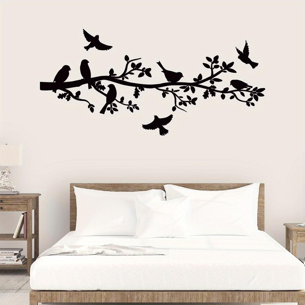 Black Branch Bird Silhouette Art Wall Stickers Removable For Bedroom Living Room Sofa Background Decoration Wall Decals