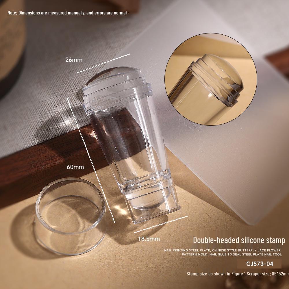 Силиконовый штамп для нейл-арта с крышкой и стальной пластиной-шаблоном для стемпинга