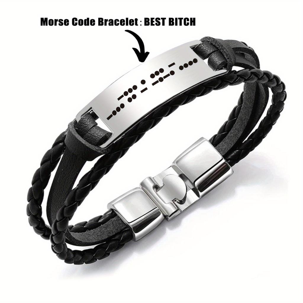 Мужской браслет из нержавеющей стали с гравировкой азбуки Морзе