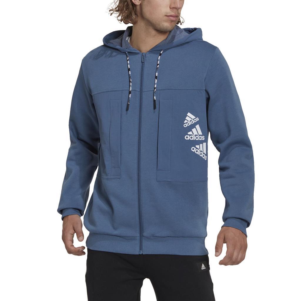 adidas Мужская куртка с капюшоном на флисовой подкладке и логотипом бренда Spliced Design, верхняя одежда синего цвета HL9379