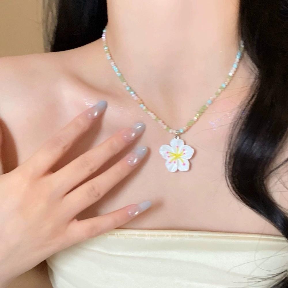 Colorful Beads Choker Necklace Adjustable Flowers Charms Jewelry Flower Pendant Necklaces Gifts