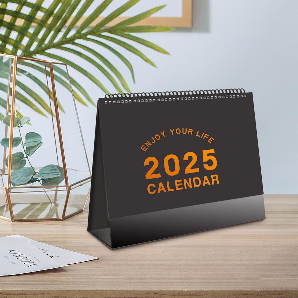 Small Desk Calendar Floral Desktop Standing Calendar, Horizontal Gold Coils Binding Calendar Monthly Flip Schedule For Home Classroom