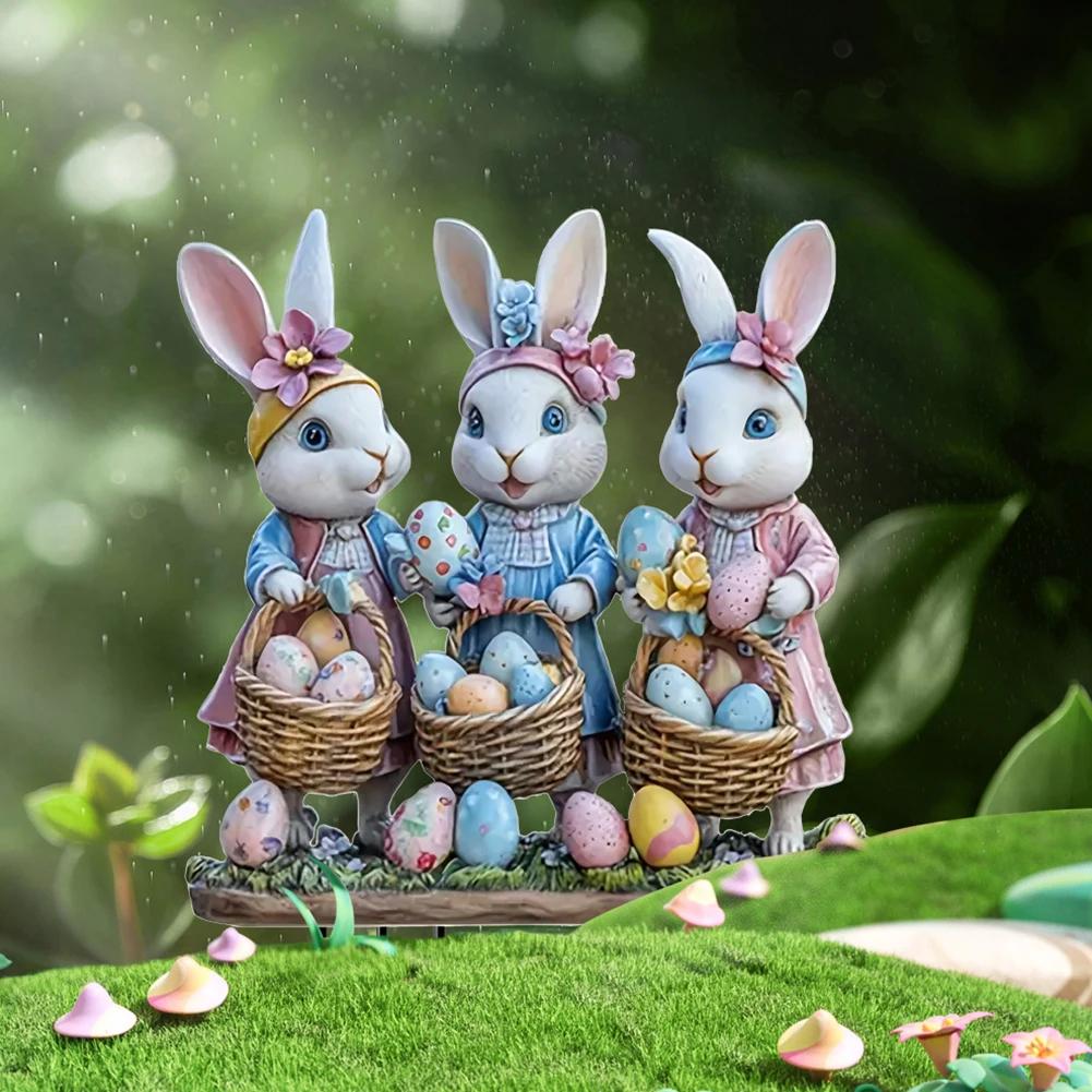 Пасхальный кролик садовый колышек акриловый пасхальный знак двора 2D плоские весенние знаки газона пасхальные колышки для газона пасхальное украшение для улицы