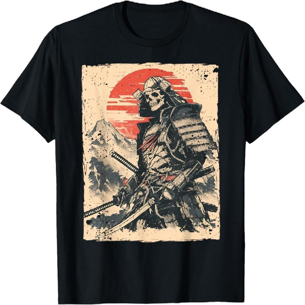 Япония Самурай Воин Скелет Укиё Чернильная Работа Самурай Футболка(1)