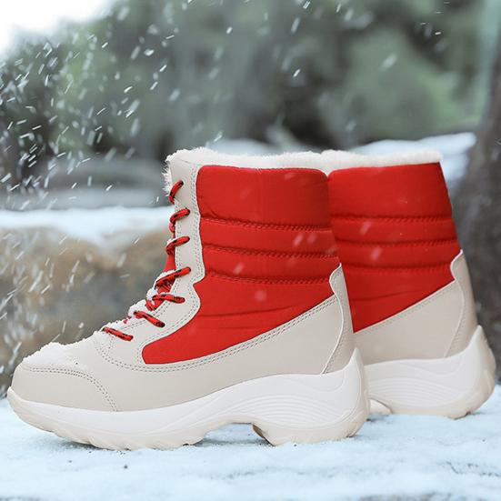 Зимние сапоги, плюшевые теплые ботильоны, женская утепленная обувь из хлопка среднего размера на шнуровке, нескользящая обувь