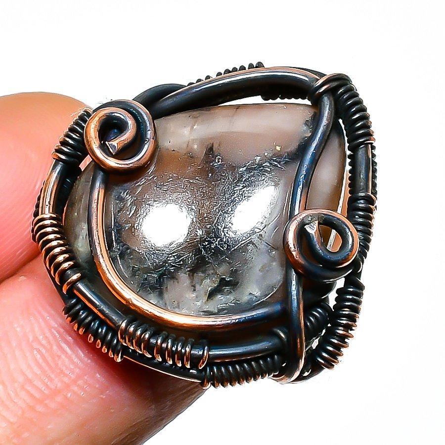 Кольцо с драгоценным камнем в виде креста, размер 6,5, ручная работа, медная проволока