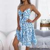 Женское весенне-летнее платье с цветочным принтом и бантом из дерева, а-силуэта, шикарное платье на бретельках с принтом