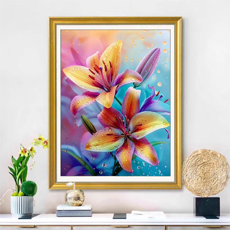 5d DIY Алмазная картина, вышивка крестом, красочный цветок лилии, алмазная вышивка, мозаика, полный круглый дрель, домашний декор