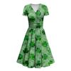 Дамское платье принцессы с сексуальным v-образным вырезом St. Платье с короткими рукавами и принтом на талии в честь Дня Святого Патрика и оборками на талии