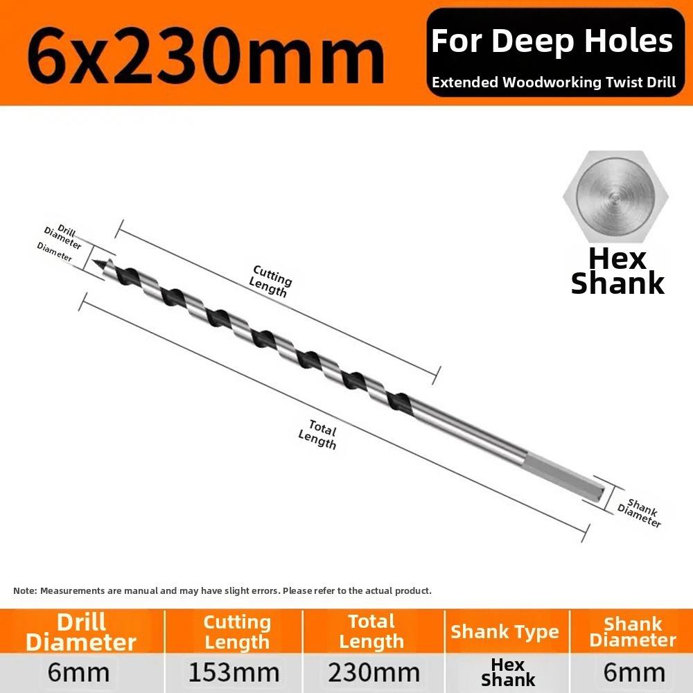 1Pcs 200-460mm Wood Auger Drill Bit 6mm Woodworking Center Drill for Woodworking Door Lock Reaming