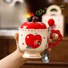 Cute Apple Mug with Lid Ceramic Cup Souvenir Drinking Water Cup Office High Looking Coffee Cup Christmas