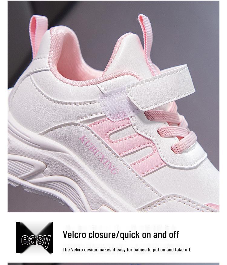 Kids' White and Black Leather Breathable Sports Shoes for Spring and Autumn - Boys and Girls