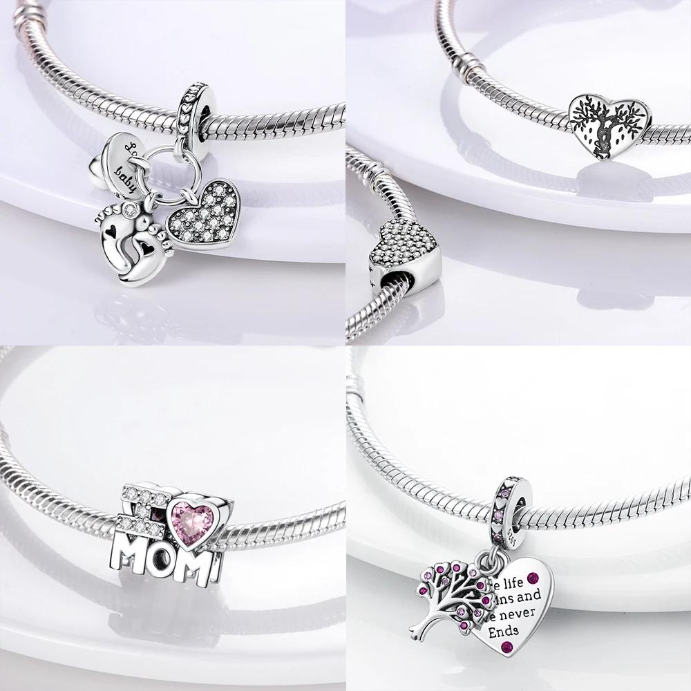 Розовый Шарм Сердце Любви Семьи Оригинальные Медные Бусины Подходят для Браслета Пандора Сделай Сам Сестра Мама Дружба Подвеска Изысканное Подарочное Ювелирное Изделие