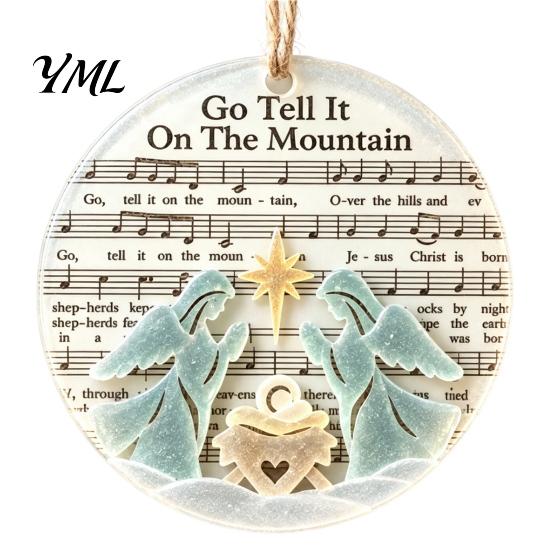 Festive Indoor Outdoor Decor Sea Glass Christmas Hymn Ornaments, Handmade Music Sheet Nativity Hanging Decoration, DIY Holiday Craft Supplies Acrylic