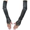 Women's Long Beaded Embroidered Satin Hook Finger Gloves Elastic Adult Size Elbow Length Wedding Bridal Dance Opera Party