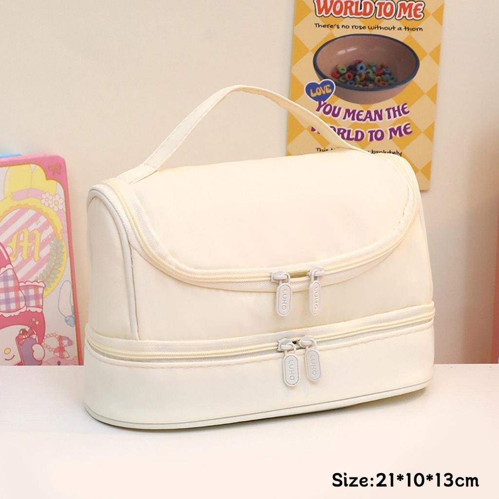 Macaron Color Large-capacity Pencil Bag Memory Waterproof Cloth Portable Pen Box Simple Cosmetic Bag Storage Bag Stationery Box