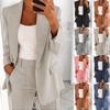 Women's Casual Long Sleeve Solid Color Lapel Cardigan Suit Jacket Pants Suit