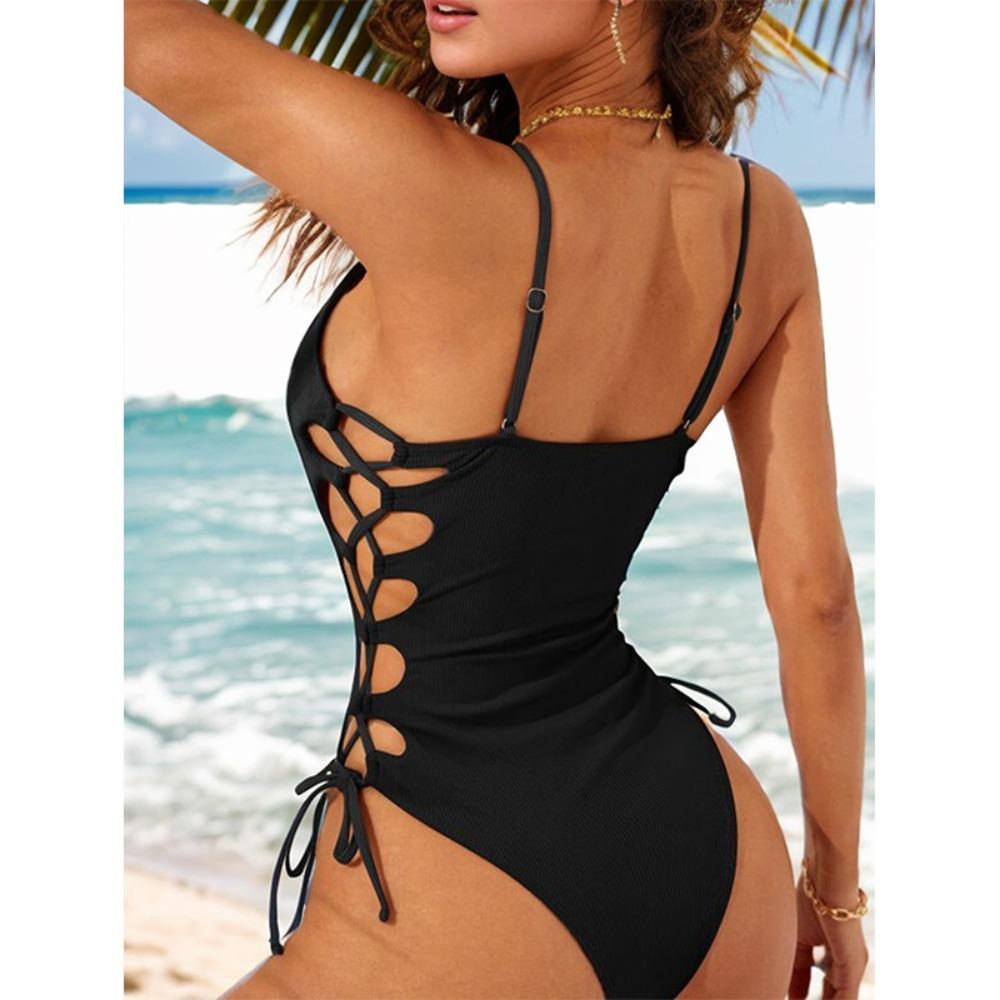 Women's Swimsuit Black One-Piece Swimsuit Hollow Conservative Swimsuit Bikini