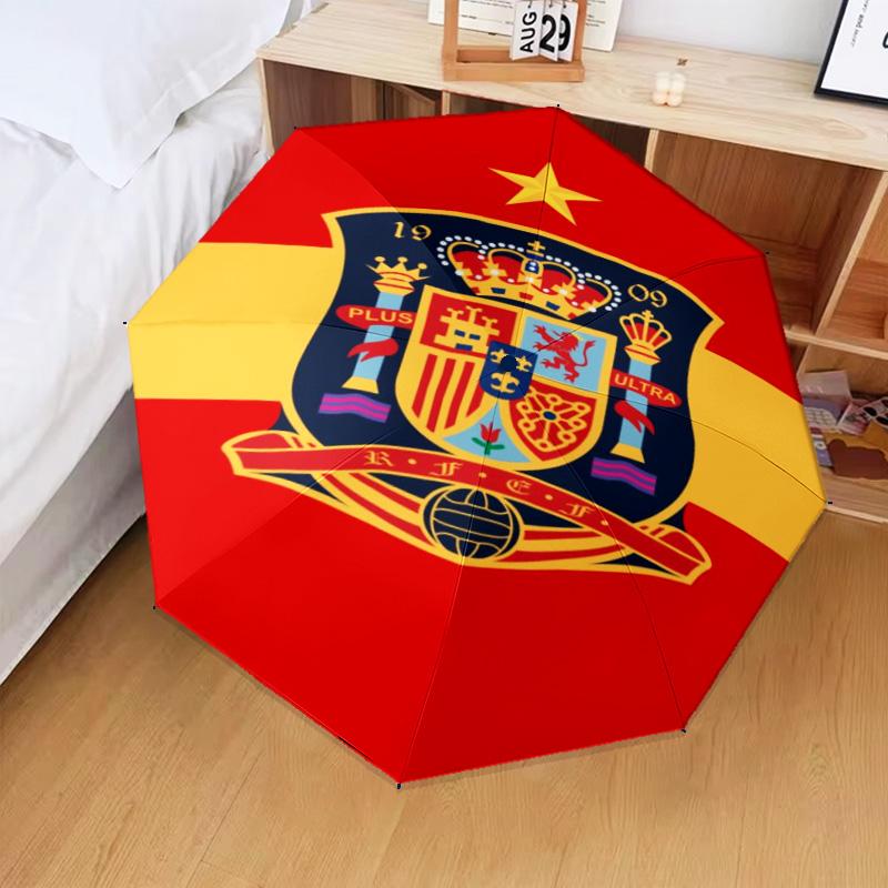 1PC Spanish National Emblem Printed Umbrella Folding umbrella, automatic umbrella 8-Frame for Travel, camping Fan gifts Christmas Gifts