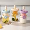 Flower Patch Straw Cup Portable Water Bottle Cartoon Glass Water Cup  for Boys and Girls
