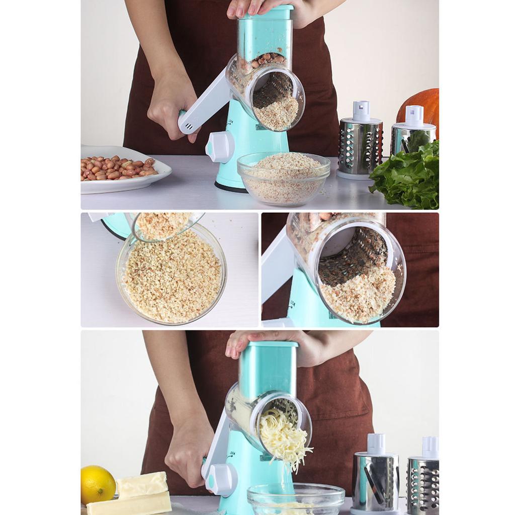 Manual Rotary Cheese Grater with Three Drum Blades Stainless Steel Handheld Rotary Slicer Shredding Grinder