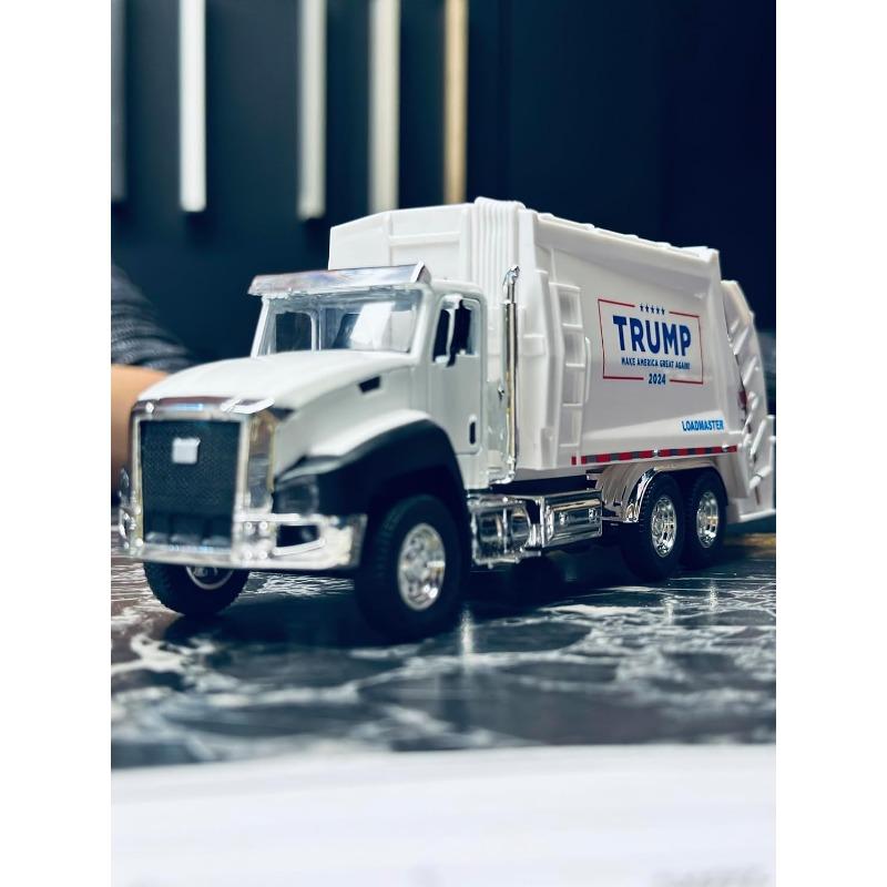 Patriotic Pull-Back Garbage Truck Toy,Trump Garbage Truck Collectibles,ABS Plastic Vehicle for Kids, Fun Collectible Car for Pretend Play and Racing