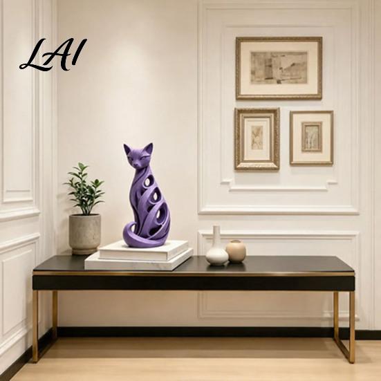 Decorative Figurines for Living Room 3D Printed Spiral Cat Figurine Hollow Modern Abstract Sculpture Ornaments Home Decor Desk Shelf Minimalist Art