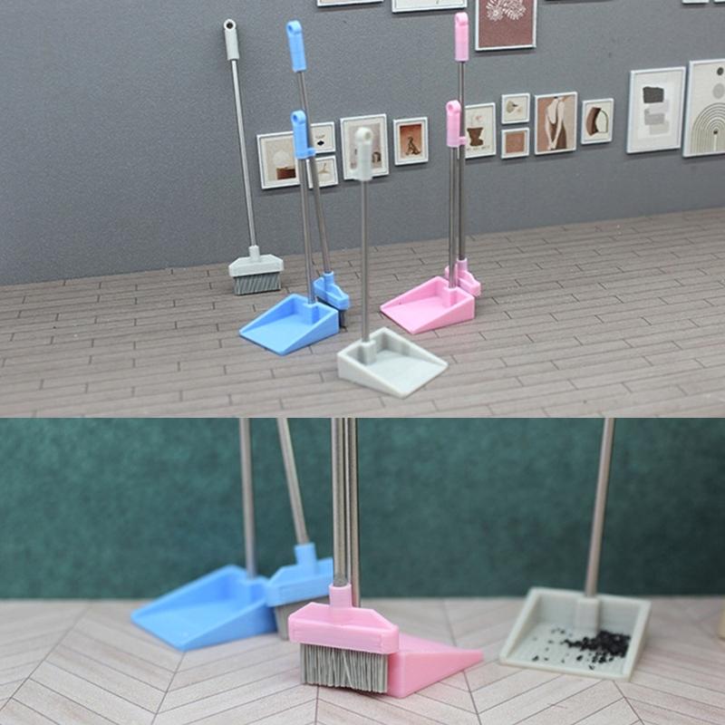 1:12 миниатюрных кукольных метел для совка, набор для уборки кукольного дома, декоративная игрушка, декоративная сцена для микрожизни