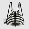 Brand Designer Cotton Striped Women's Backpack Casual Drawstring Bucket School Bag Large Capacity Travel Shoulder Bag MIT