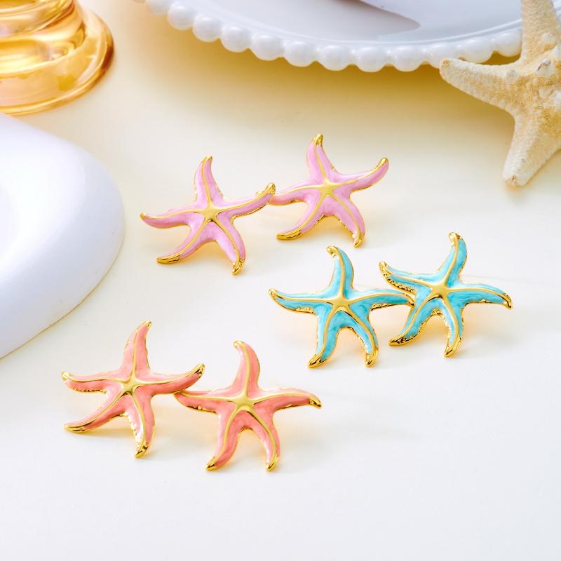 Colored Dripping Oil Starfish Star Titanium Steel Earrings Enamel Gold-Plated High Quality Earrings Beach Jewelry Gifts