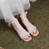 Sandals Women's Summer New Fashion Transparent High-heeled Open-toed Thick-heeled Beaded Bow Fashion Shoes Women