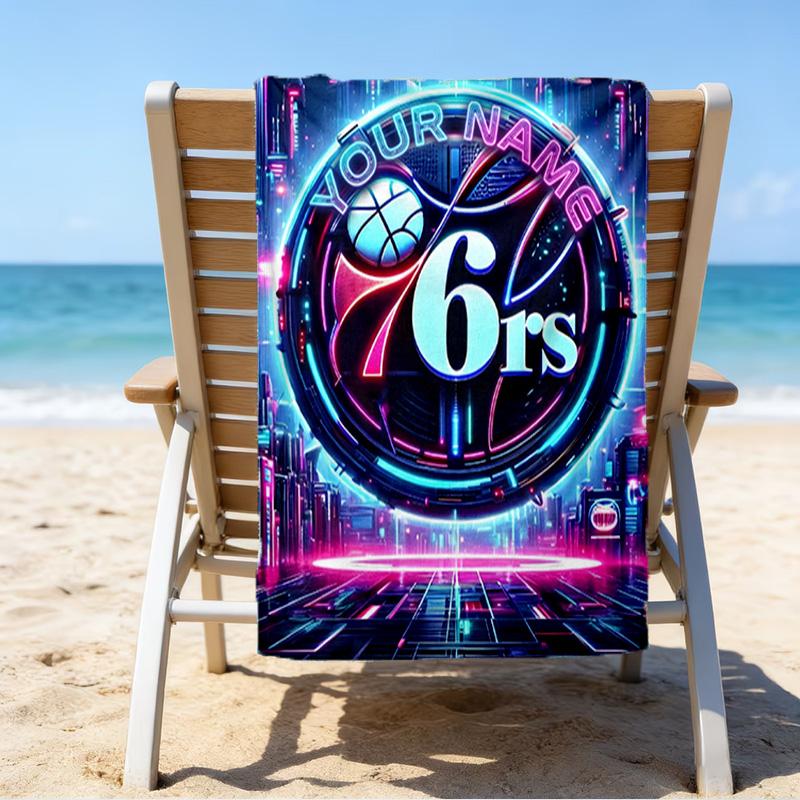 Custom Name Beach Towel 76ers Basketball Team Beach Towel, Soft Microfiber, Gift for Her/Him, Birthday, for Pool, Beach, Travel, Fan gifts