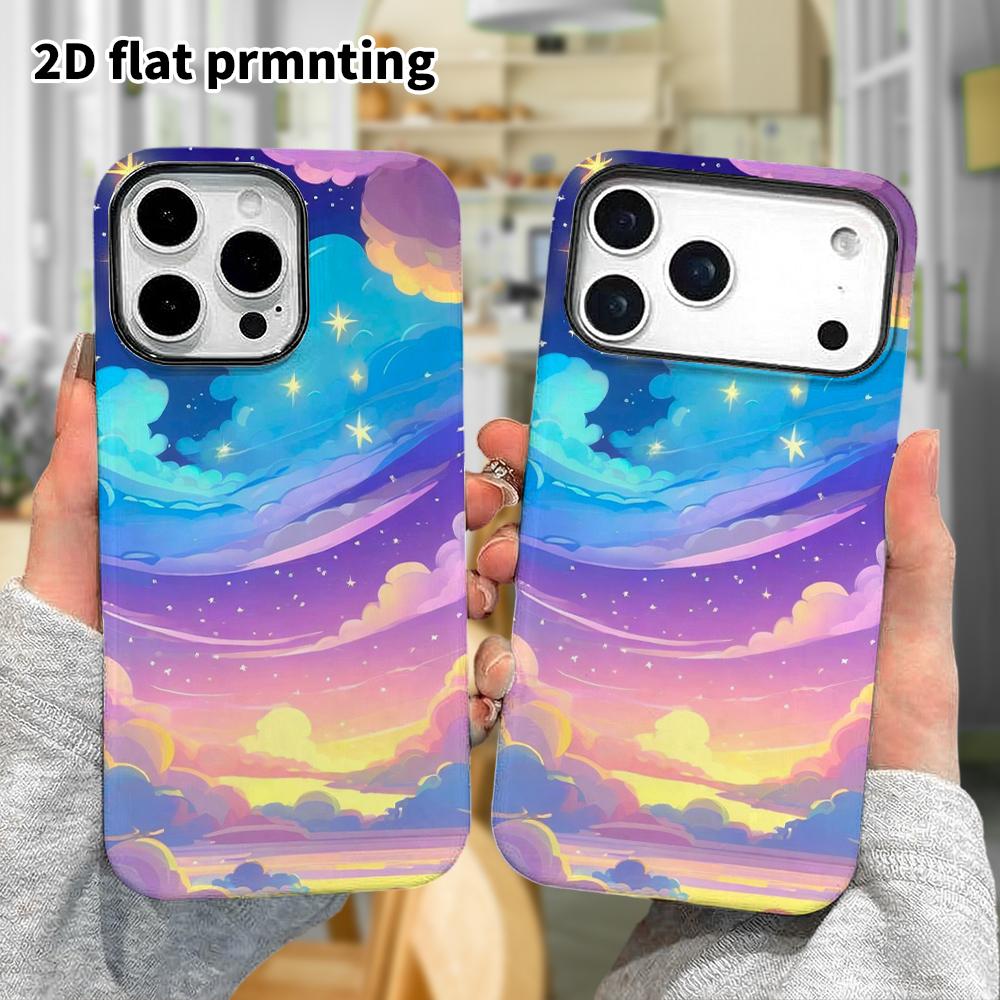 Phone Case: 2D flat design suitable for iPhone 18, 17, 16, 15, 14, 13 Pro film protective case, couple style, dreamy cloud sea, Christmas and Hallowee