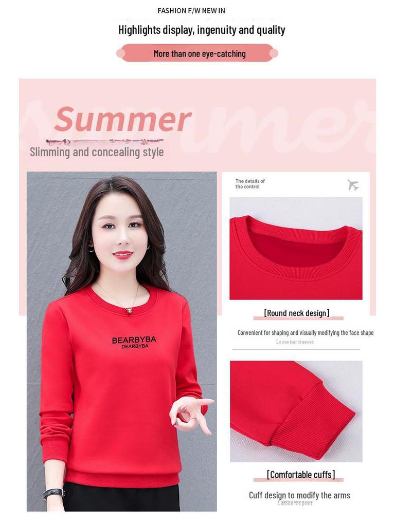 Женская толстовка с круглым вырезом – весна/осень 2025, длинный рукав, модный бархатный топ Plus