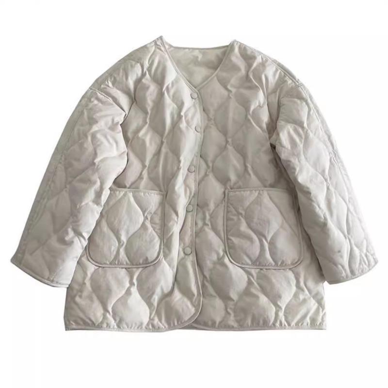 Ромбовидная стеганая куртка без воротника с коротким рукавом, внутренняя вставка из овечьей шерсти, повседневная, на хлопковой подкладке, хлопковая одежда, для девушки, зима