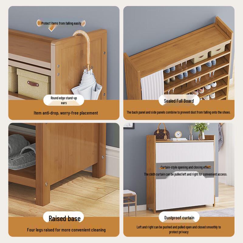Bamboo Multi-layer Shoe Rack with Dust Cover