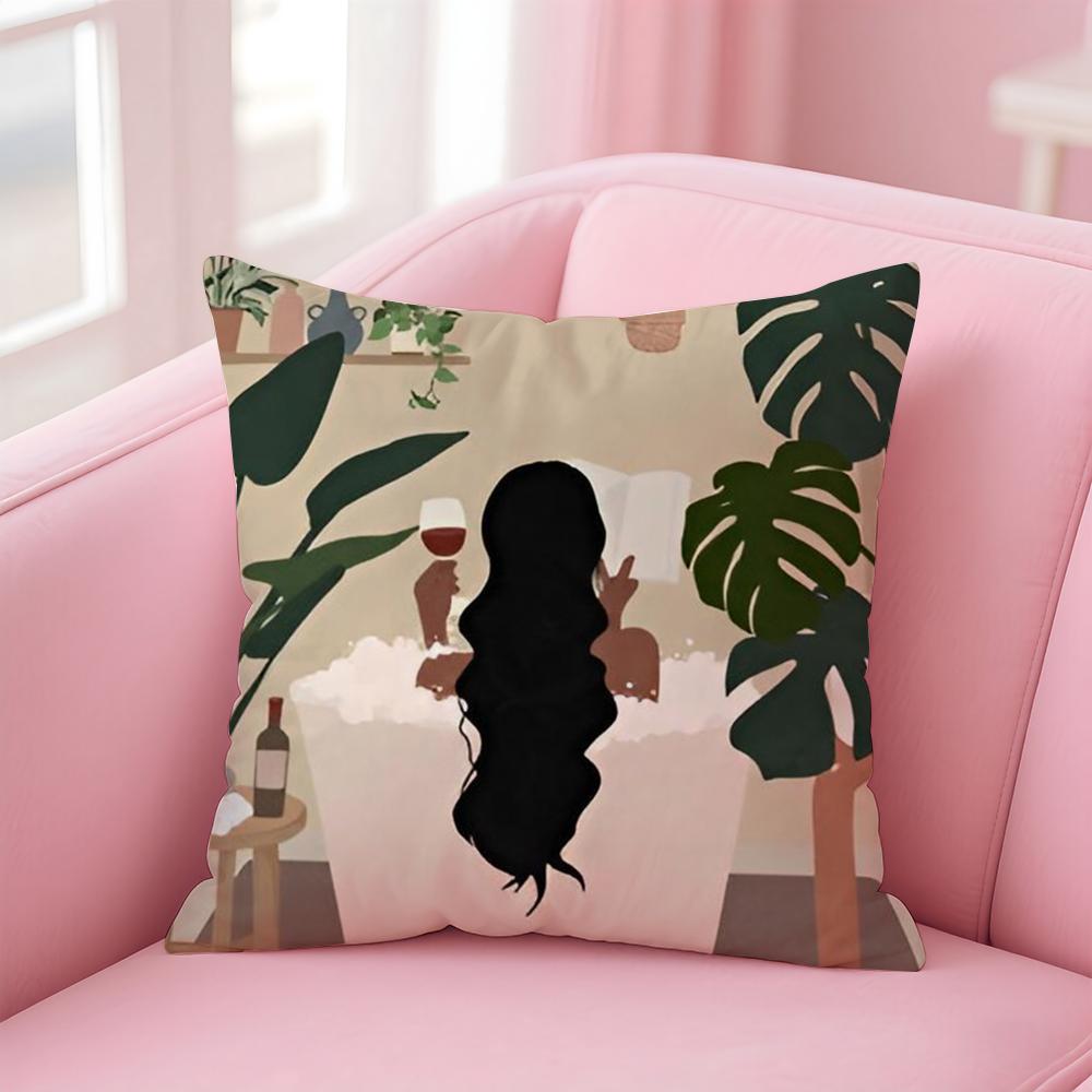 Beautiful Empowering Black Woman Art Anime Cushion Cover Linen Pillowcase Cover Soft Decor for Sofa Home Room