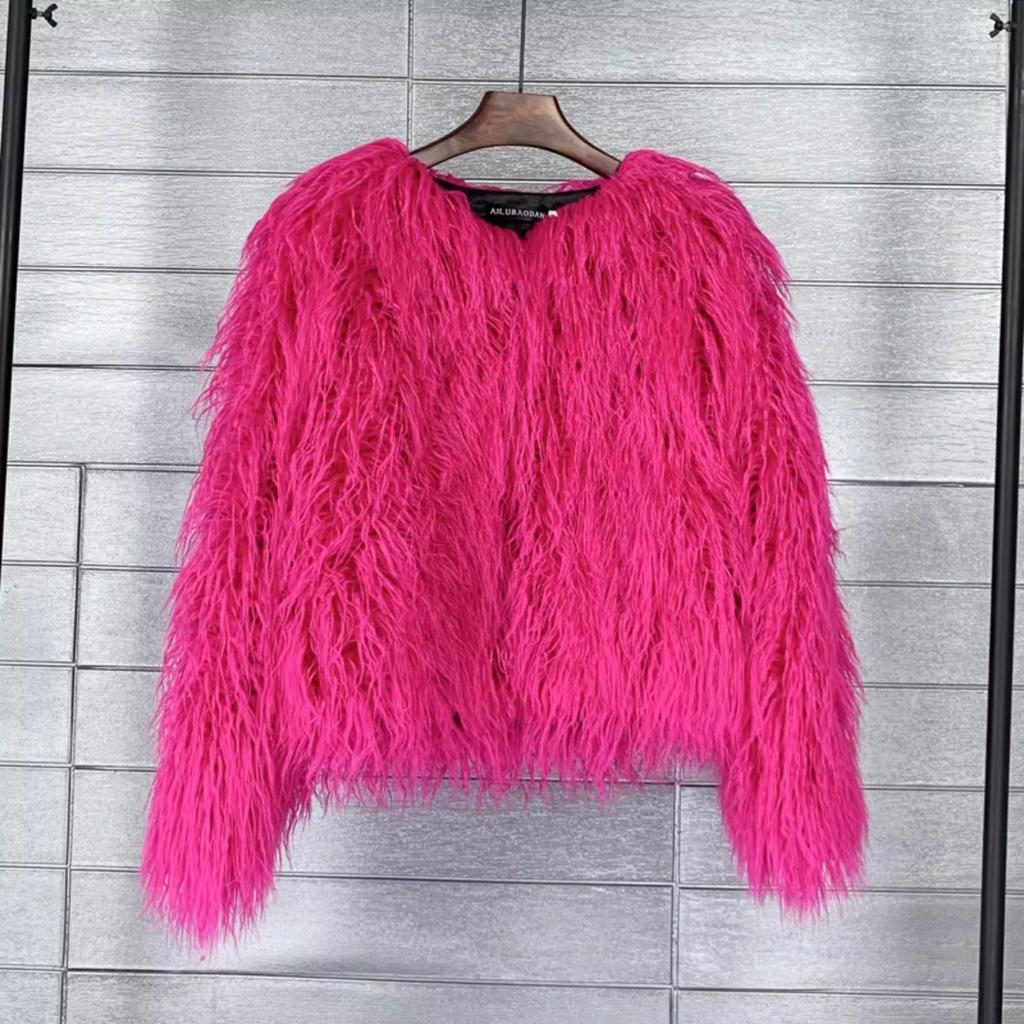 TrendHub Faux Fur Coat and Jackets Women Casual Warm Round Neck Fluffy Fur Coats Female