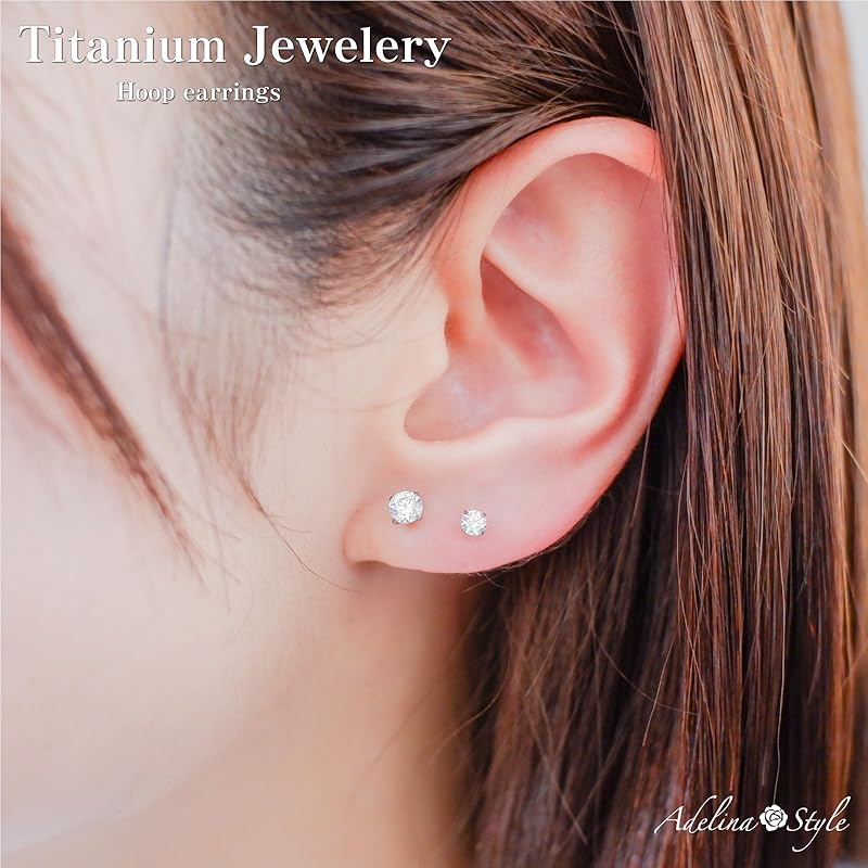 [Adelina Style] Pure Titanium Stud Earrings Popularity Leave It On Screw Type Catch Men's Ladies 1 Pair AAAAA Cubic Zirconia 20G Compatible with Metal