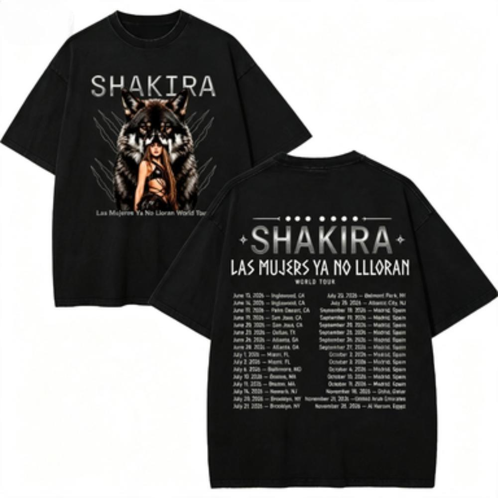 Vintage Washed Shakira Las Mujeres Ya No Lloran World Tour 2026 Merch Tshirts Unisex Wounisex High Quality Fashion Oversized Tshirt