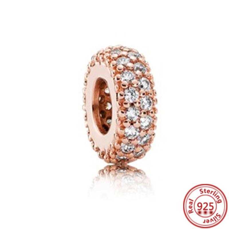 Hot Sale Rose Gold Series Pink Zircon Leaves Heart Pendant Sparkling Clip Bead Fit Charm Bracelet DIY S925 Silver Jewelry